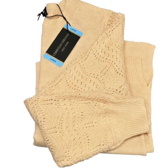 Christian Siriano Sweaters - NWT CHRISTIAN SIRIANO CARAMEL POINTELLE LONG SLEEVE SWEATER LARGE MSRP $89